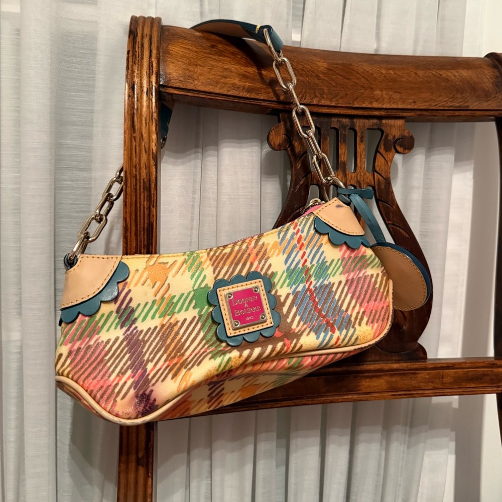 Dooney & Bourke Vintage Y2K Multicolor Plaid Baguette Shoulder Bag
